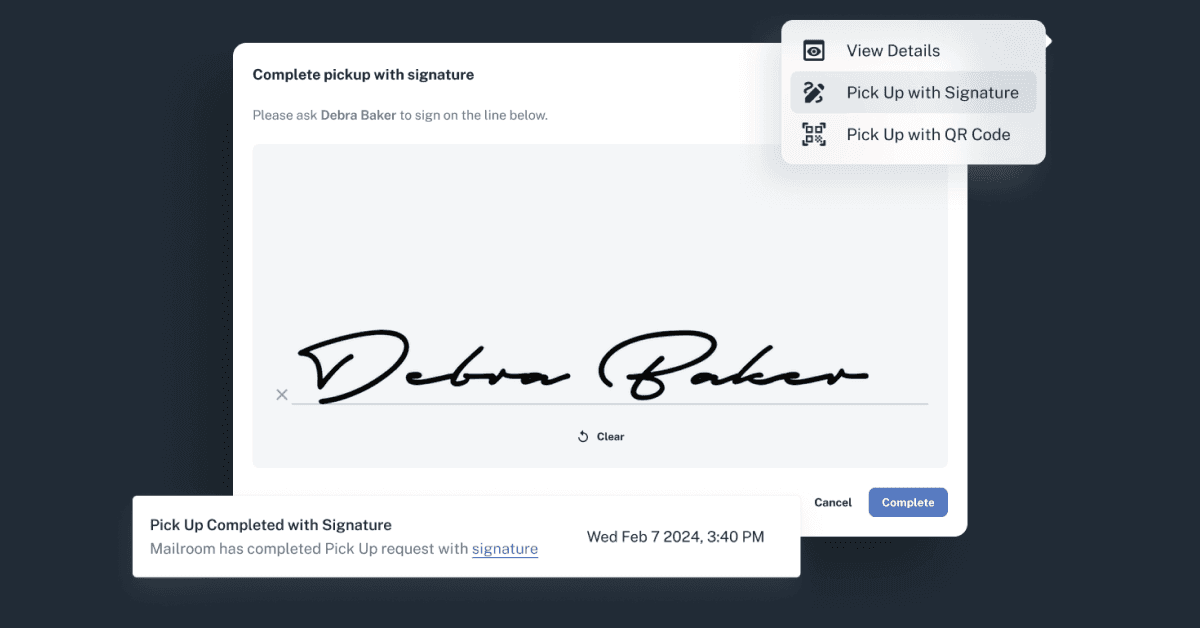 Completing pickup with signature in Received Digital