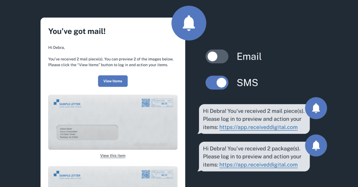 Email and SMS notifications in Receieved Digital