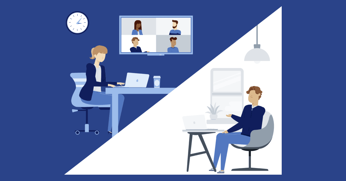 Employees working together remotely on a video call