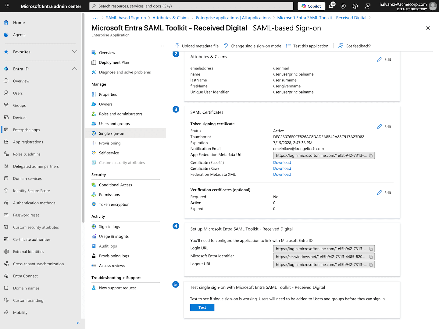 App Federation Metadata Url - Microsoft Entra