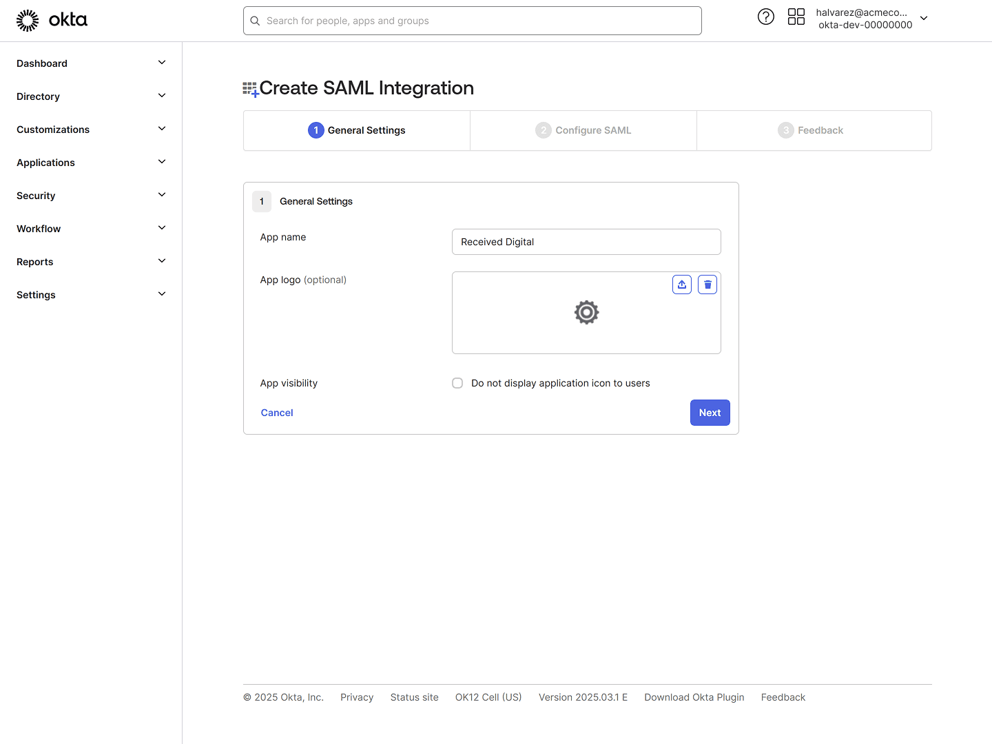 App name - Okta