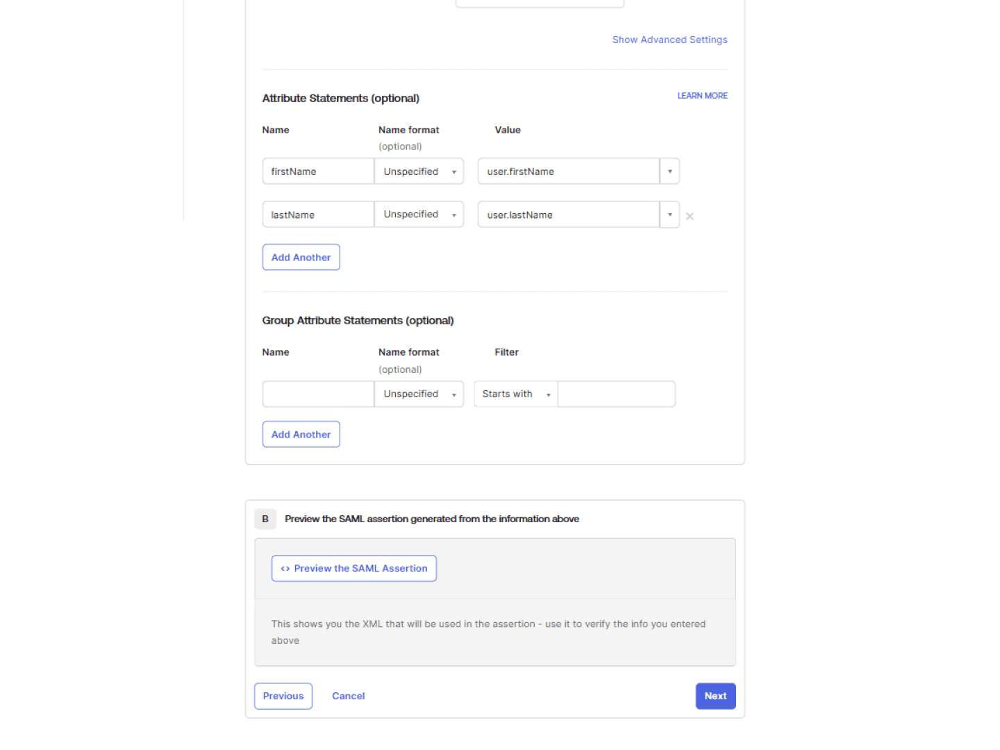 Attribute statements - Okta