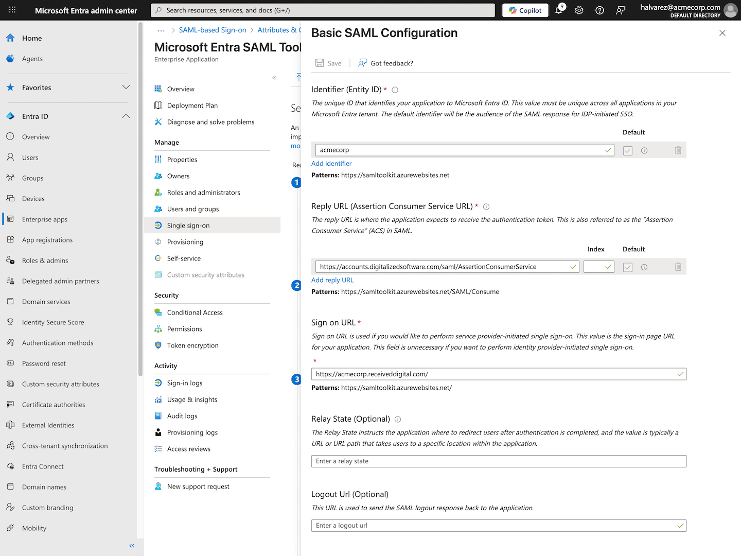 Basic SAML Configuration - Microsoft Entra