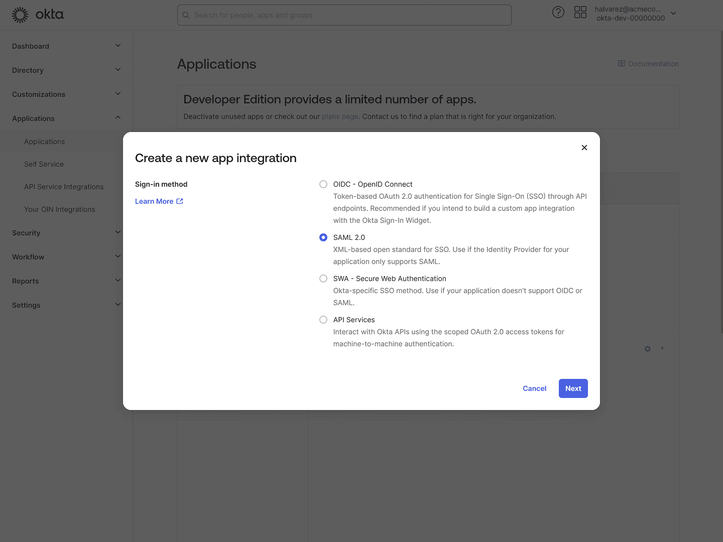 SAML 2.0 - Okta