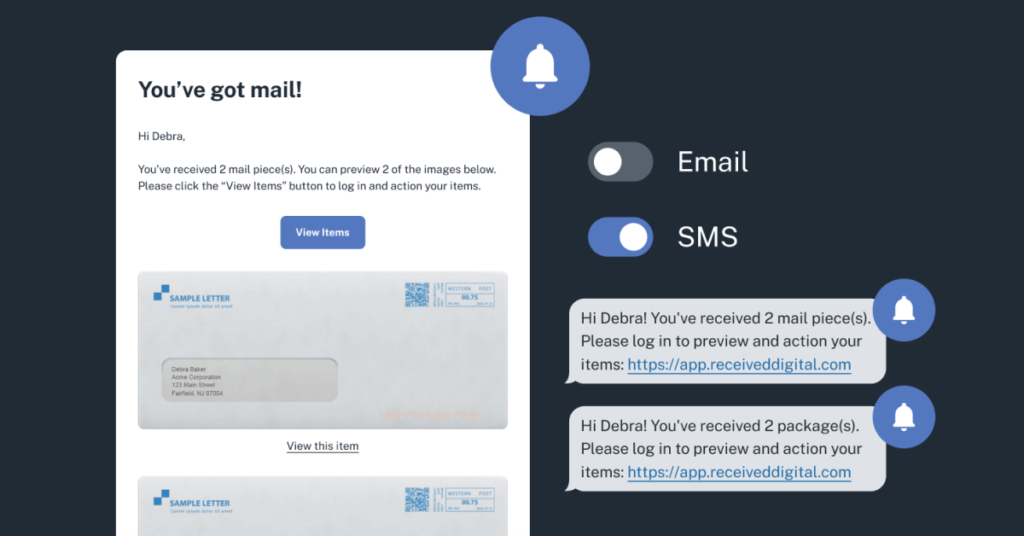 Email and SMS notifications in Received Digital