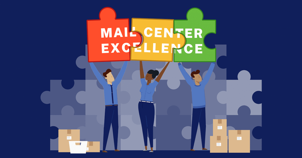 People assembling mail center excellence puzzle
