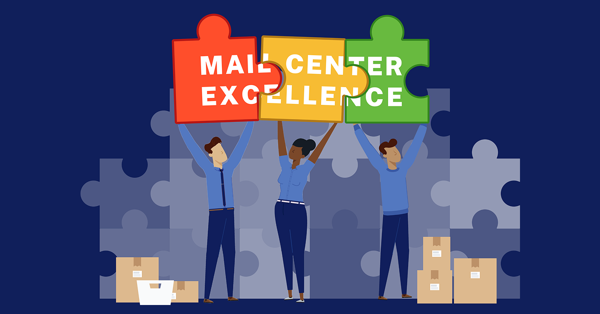 People assembling mail center excellence puzzle