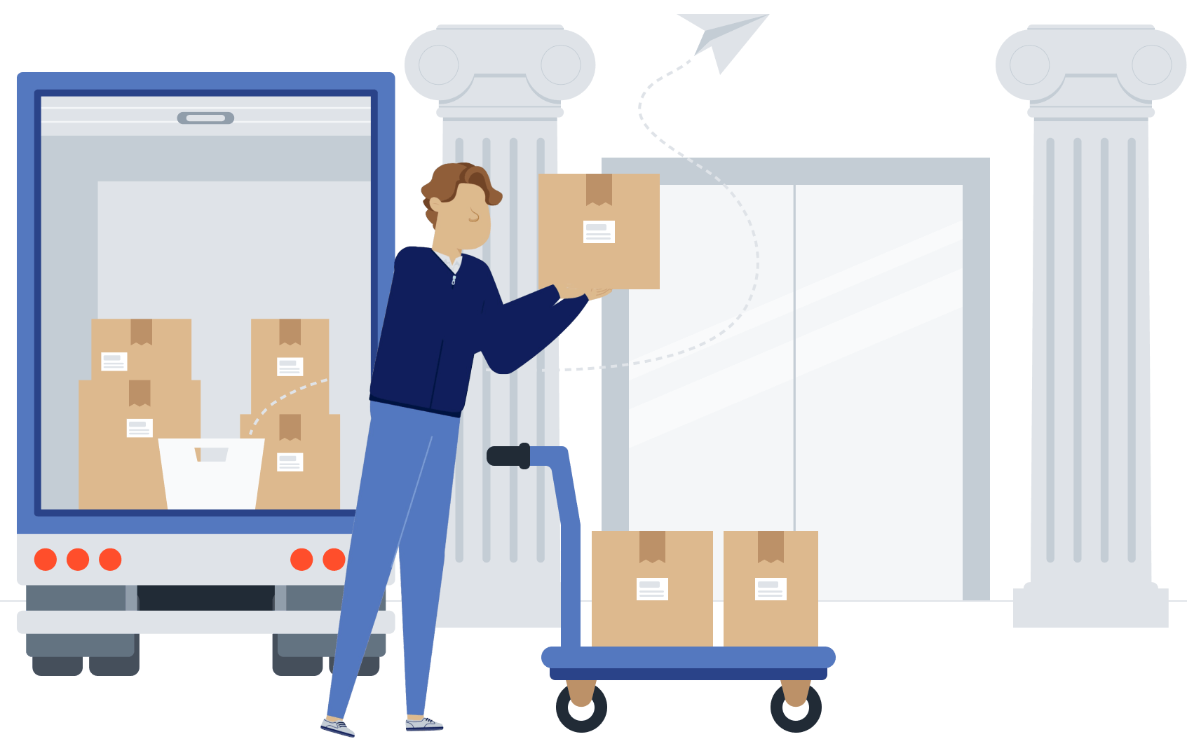 Person delivering packages at government building